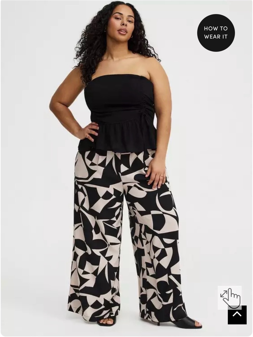 Plus Size Wide-Leg Printed Pants in Black & Cream Size 4